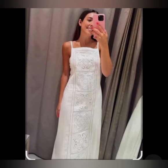 Zara ZW Collection Embroidered Linen Dress - Picture 9 of 10